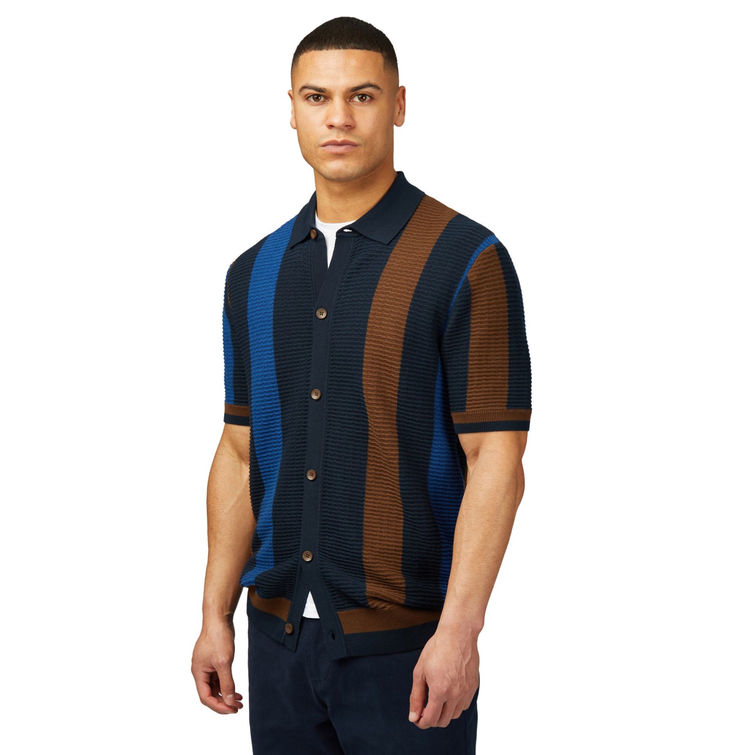 Ben Sherman Textured Stripe Button Through Polo